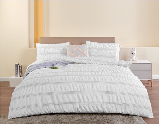 Seersucker cotone riciclato poliestere set copriletto bianco sostenibile copriletto bianco re
