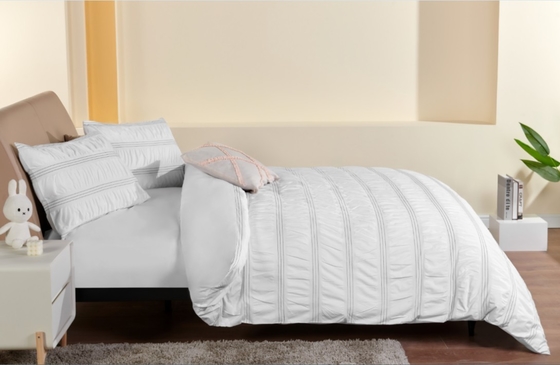 Seersucker cotone riciclato poliestere set copriletto bianco sostenibile copriletto bianco re