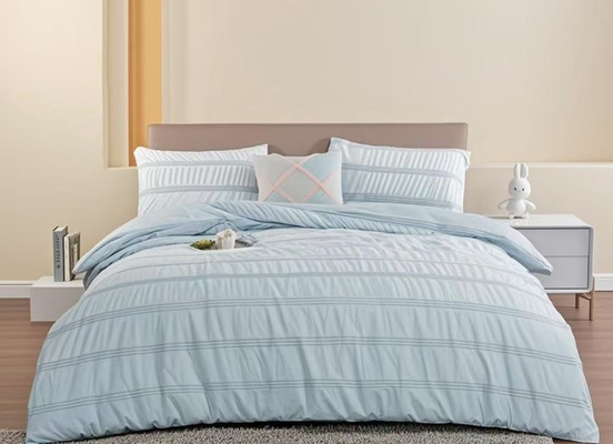 Seersucker cotone riciclato poliestere set di copriletto sostenibile blu chiaro copriletto re