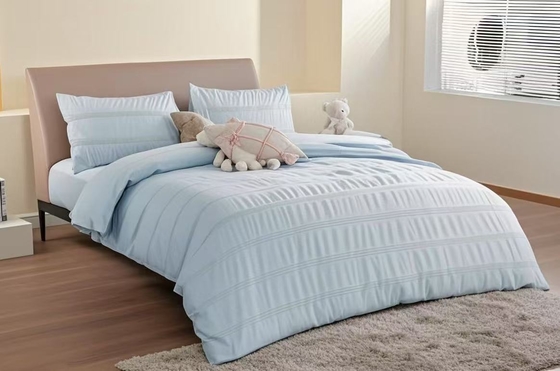 Seersucker cotone riciclato poliestere set di copriletto sostenibile blu chiaro copriletto re